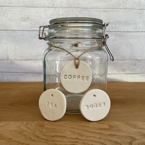 Handmade Clay Tea Coffee Sugar Tags, Tea Coffee Sugar Labels, Ingredients Labels, Kitchen Accessories, Kitchen Labels, Jar Labels