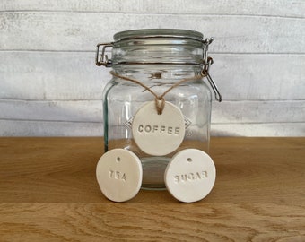 Handmade Clay Tea Coffee Sugar Tags, Tea Coffee Sugar Labels, Ingredients Labels, Kitchen Accessories, Kitchen Labels, Jar Labels