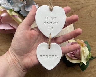 Best Nanny Gift, Hanging Heart Clay Decoration, Gift for Nan, Grandma, Birthday Gift, Personalised Mothers Day Gift, Family Wall Hanging