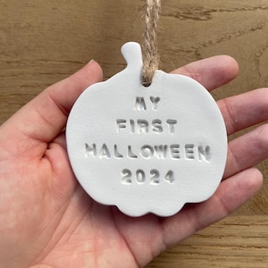 My First Halloween Pumpkin Clay Decoration, 1st Halloween Keepsake, First Halloween Plaque, Halloween Decor, New Baby Gift, Photo Prop