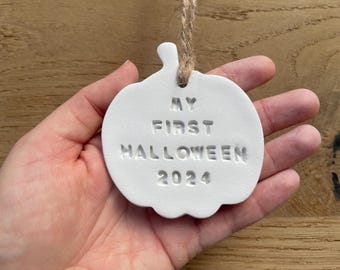 My First Halloween Pumpkin Clay Decoration, 1st Halloween Keepsake, First Halloween Plaque, Halloween Decor, New Baby Gift, Photo Prop