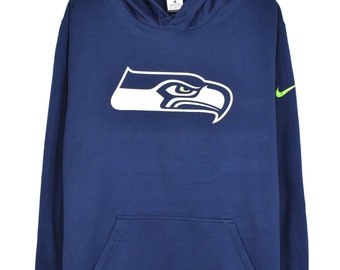 Vintage Seattle Seahawks hoodie, Nike 90s streetwear USA NFL American football long sleeve hooded navy blue graphic sweatshirt   AU XLarge