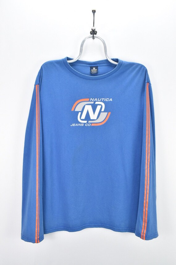 VINTAGE NAUTICA LONG sleeve blue t-shirt | large