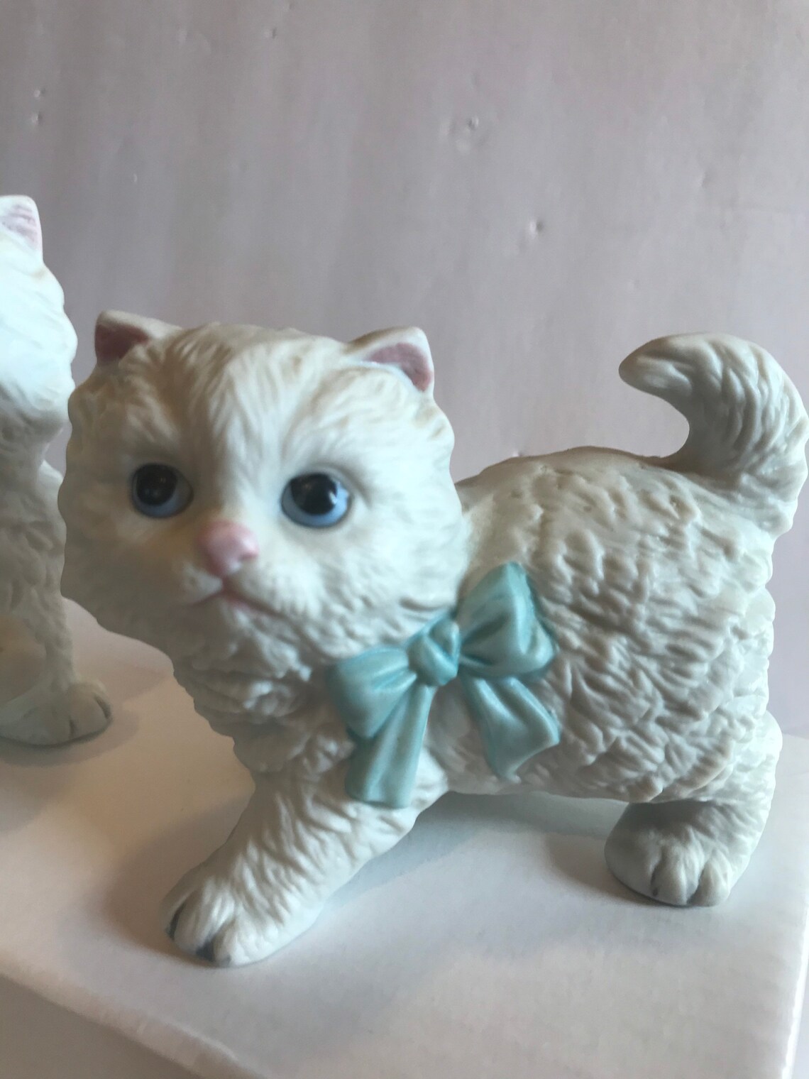 Vintage Homco white cat figurines fluffy kittens pink and blue Etsy