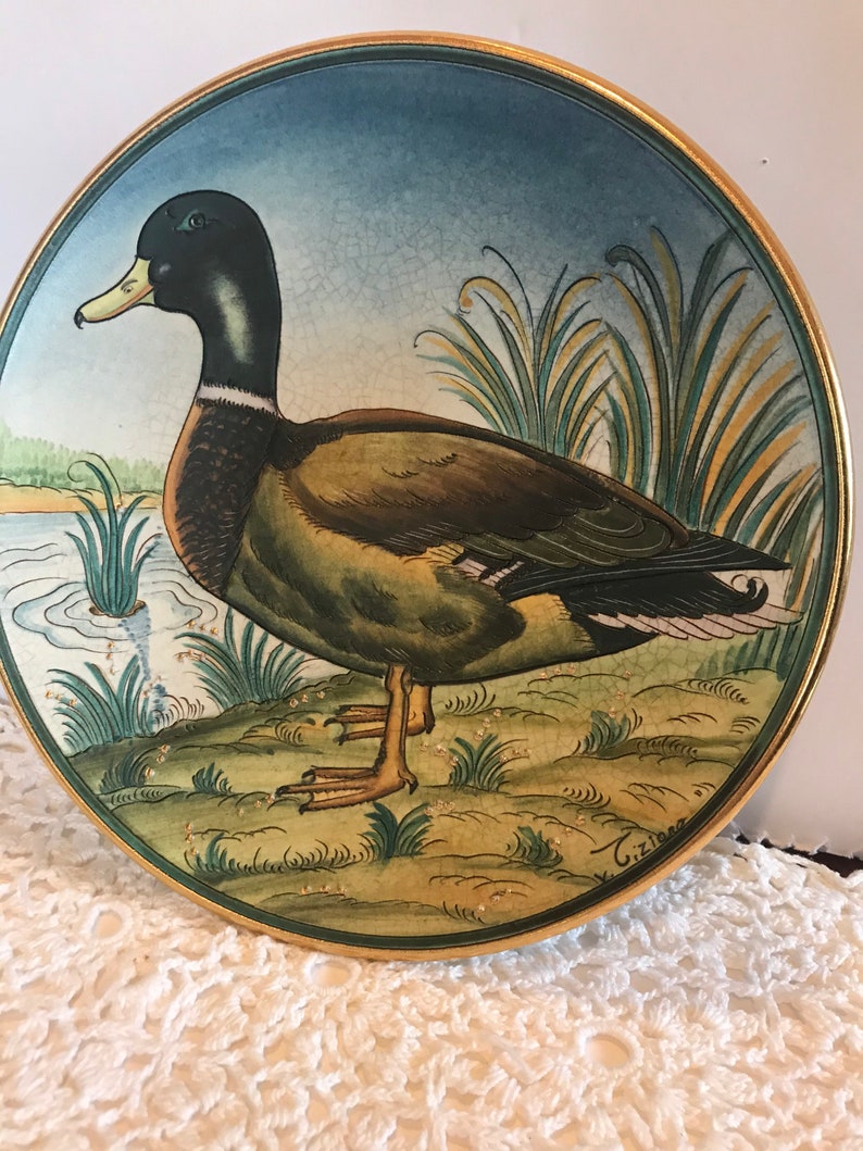 Tiziano hand etched and painted in Italy The Mallard Duck by V