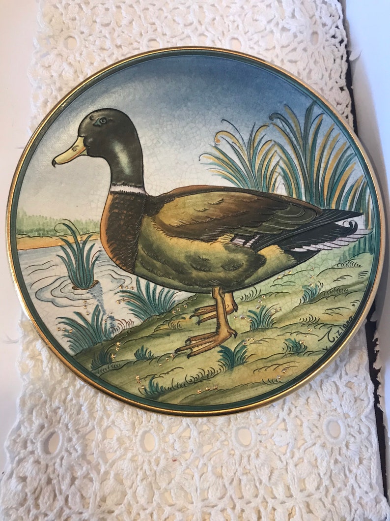 Tiziano hand etched and painted in Italy The Mallard Duck by V