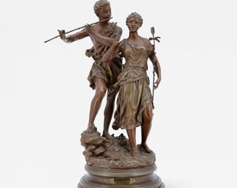 Ernest Rancoulet, Sculpture group of a young man and woman “L’ Age d’or ” 66 cm
