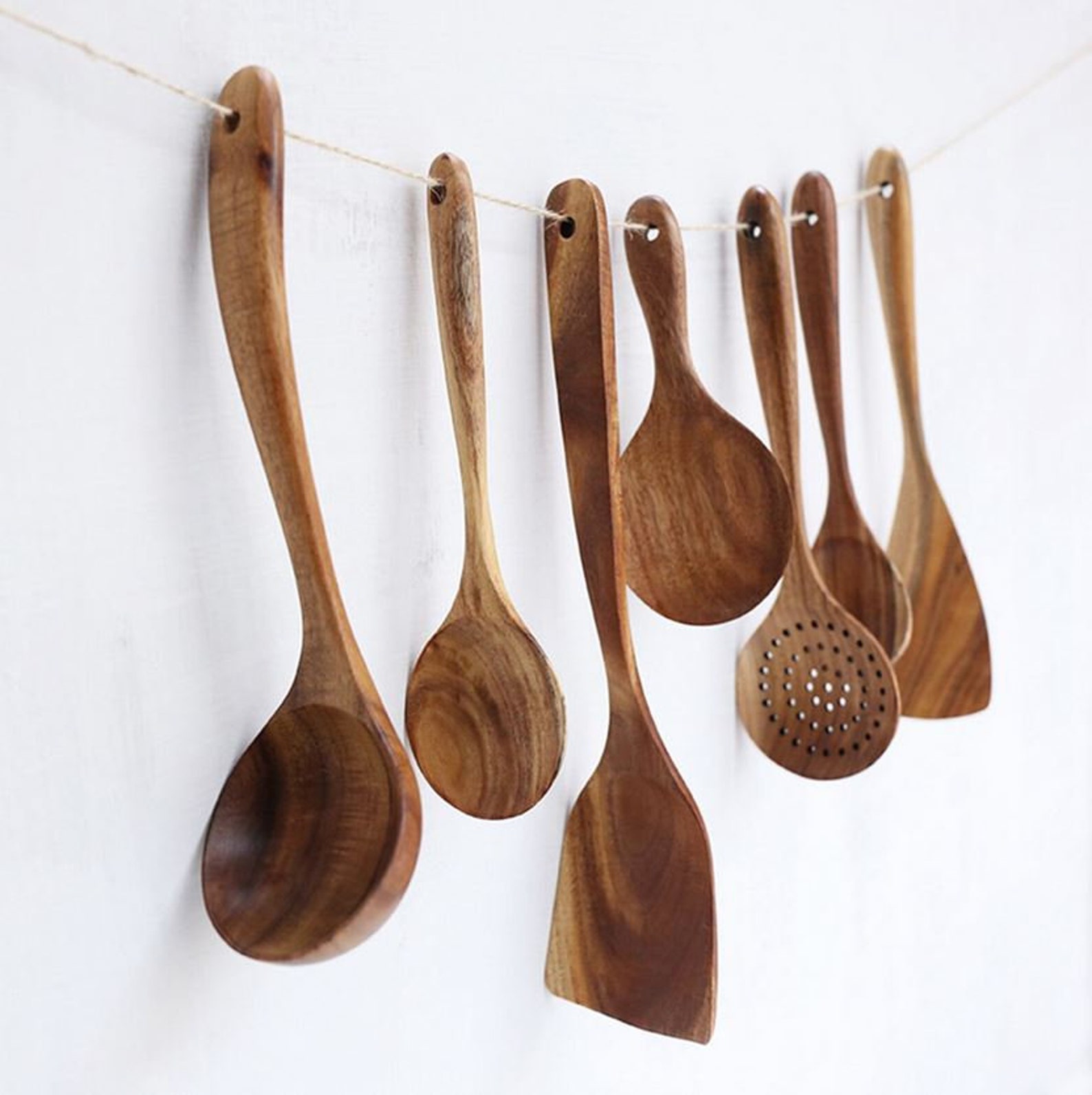 Traditional 7 Pieces Wooden Utensil Set Nonstick Cooking Etsy