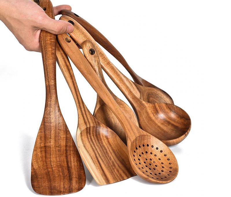 Traditional 7 Pieces Wooden Utensil Set Nonstick Cooking Etsy