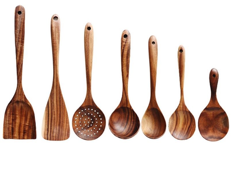 Traditional 7 Pieces Wooden Utensil Set Nonstick Cooking Etsy