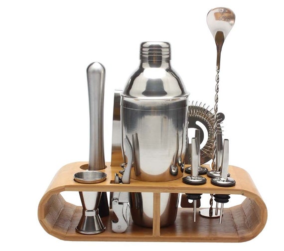 12pcs Bar Tools Set With Bamboo Stand Cocktail Shaker Making Etsy