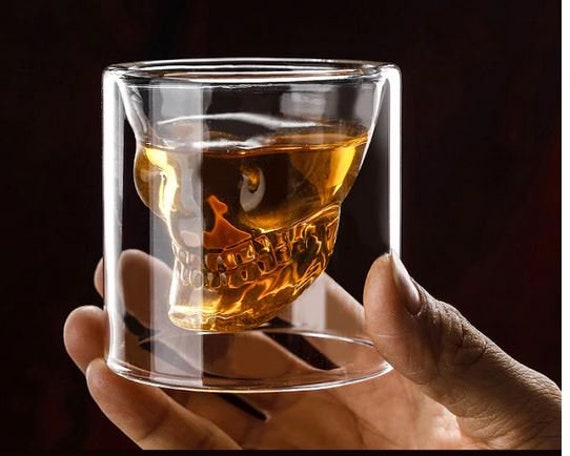 Skull Glass Whiskey Glass Novelty Cups 25ml 250ml Skeleton