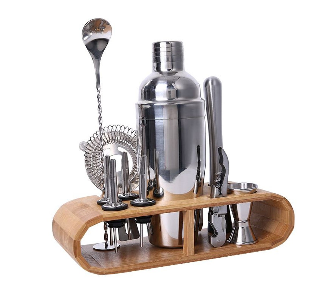 12pcs Bar Tools Set With Bamboo Stand Cocktail Shaker Making Etsy