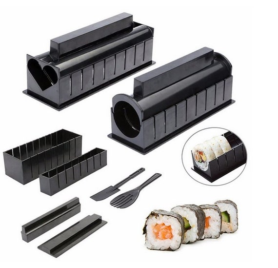 Kit de fabrication de sushi avec ensemble complet de 10 pièces en plastique  - Outils pour la confection de sushis, moules pour rouleaux de riz et  accessoires DIY pour la maison (Blanc