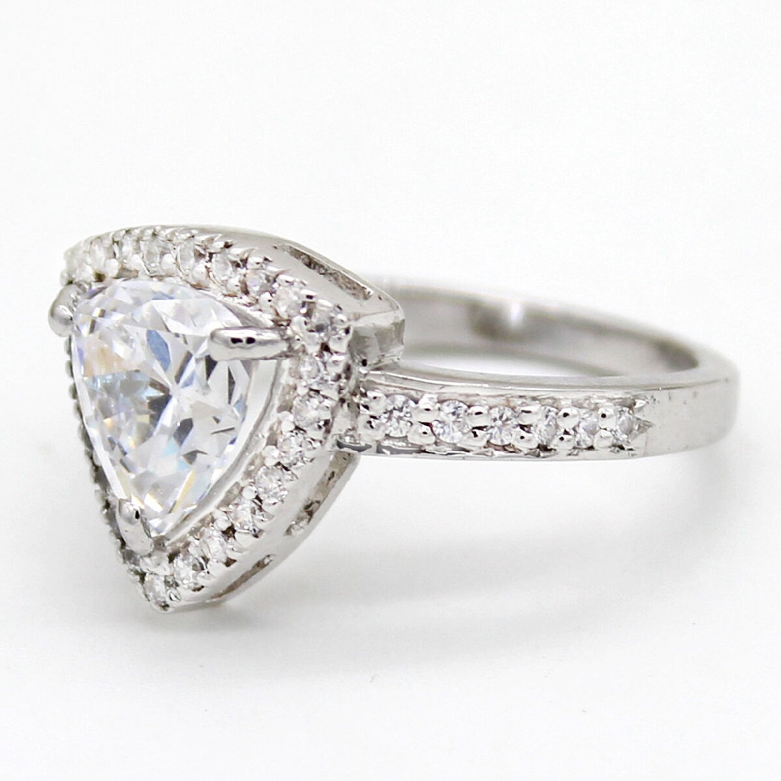 Trillion Cut Solitaire With Accent Unique Engagement Ring/Halo Etsy