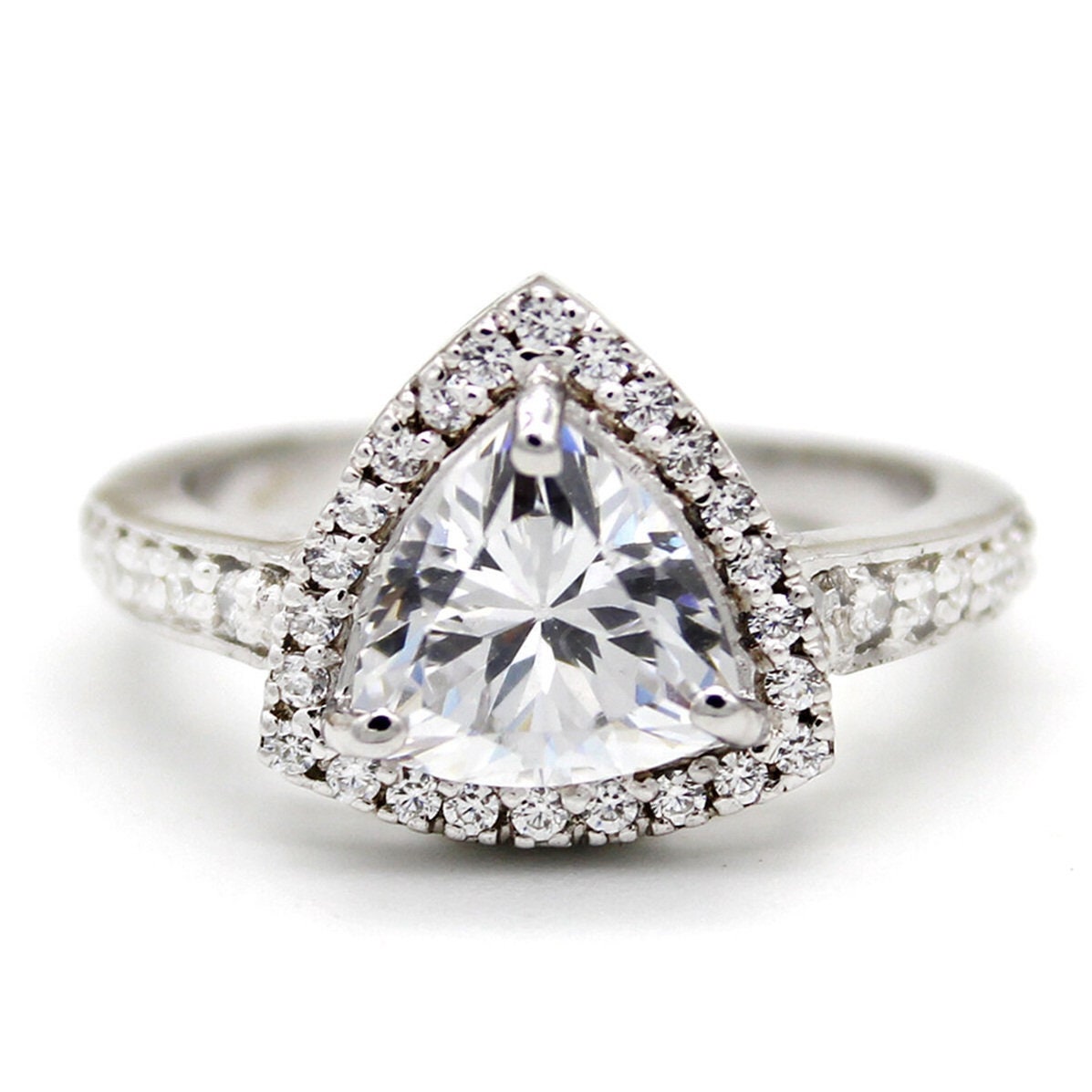 Trillion Cut Solitaire With Accent Unique Engagement Ring/Halo Etsy