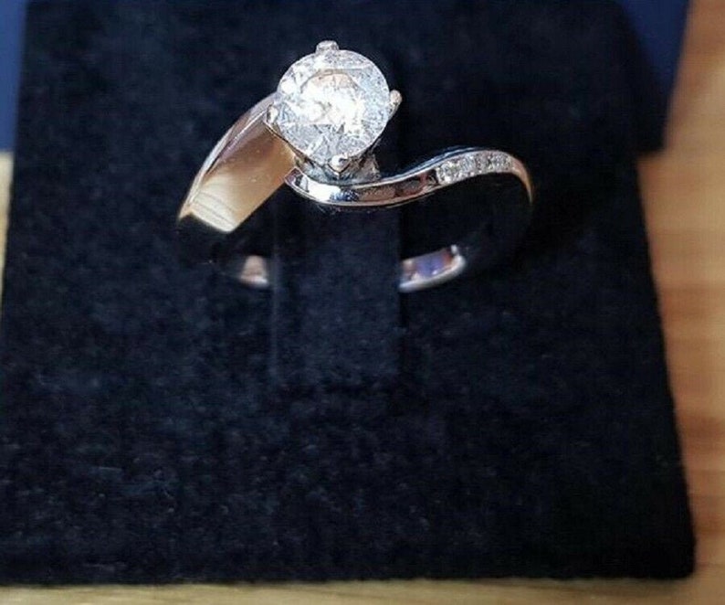 Solitaire Bypass RingUnique Engagement RingsProposal RingGift For HerFancy Promise Ring2.00 CT Round Diamond925 Silver14K White Gold