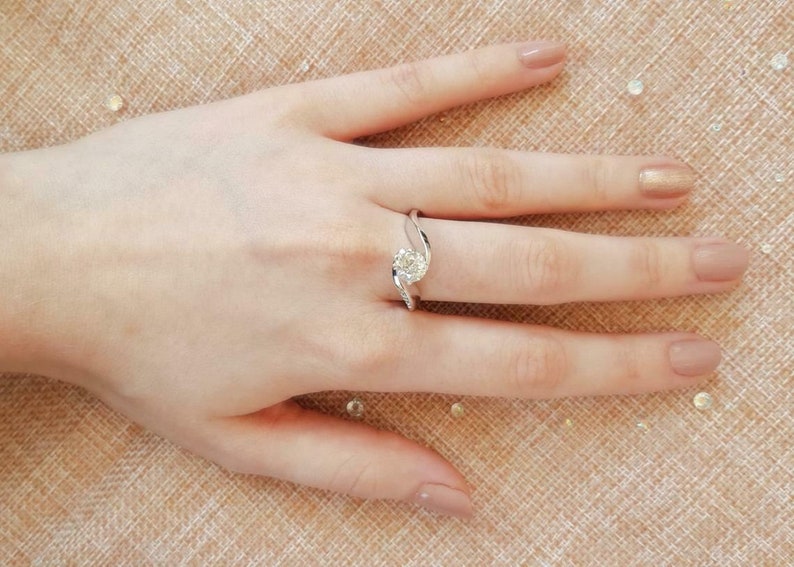 Solitaire Bypass RingUnique Engagement RingsProposal RingGift For HerFancy Promise Ring2.00 CT Round Diamond925 Silver14K White Gold