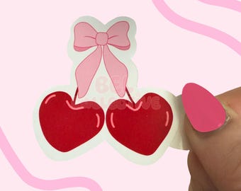 Pink Bow & Cherry Sticker