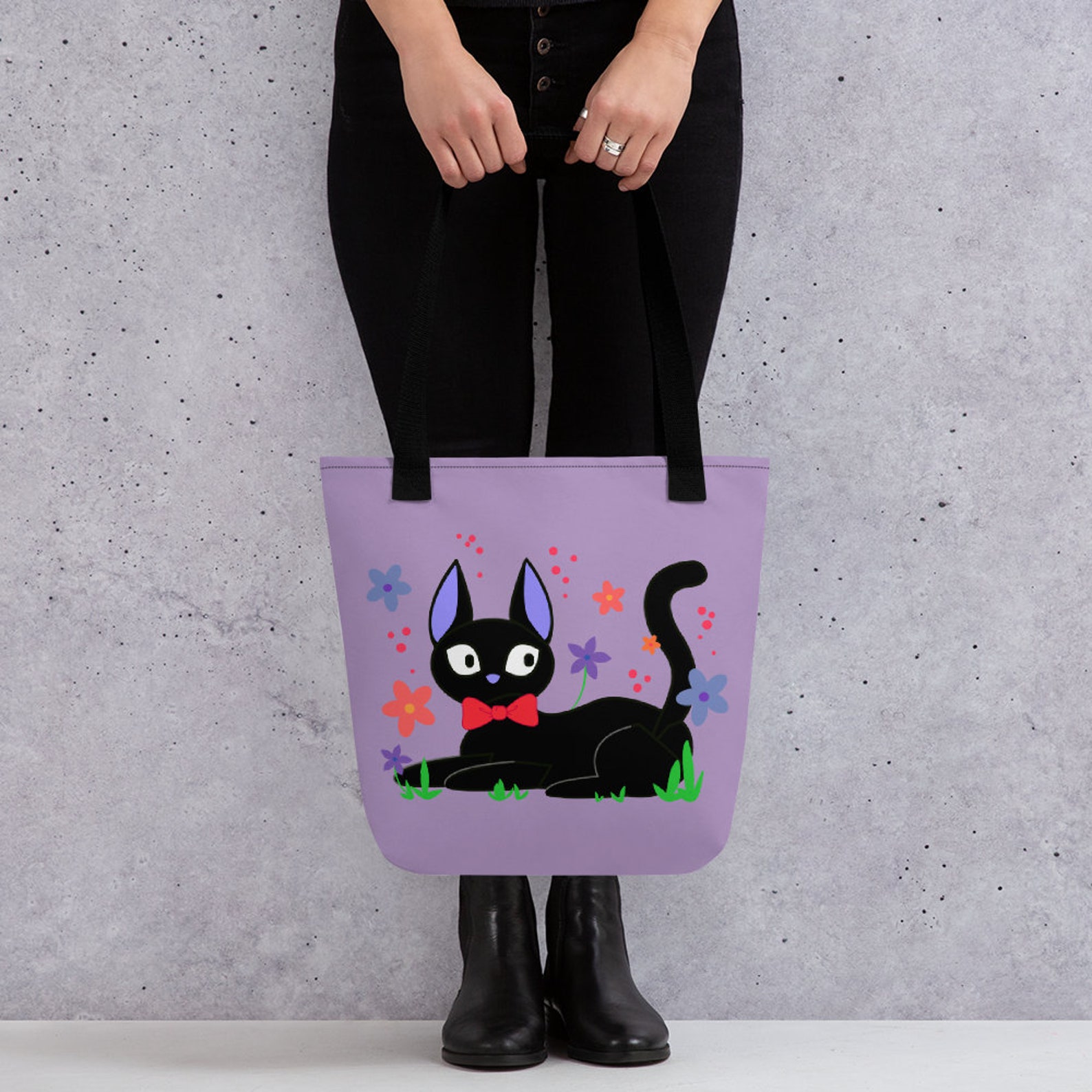 Jiji Tote Bag Anime Tote Bag Black Cat Tote Kawaii Cat Tote Etsy