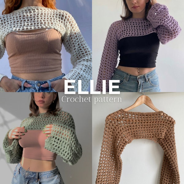 ELLIE shrug pattern, crochet sleeves, mesh sleeves, PDF crochet pattern