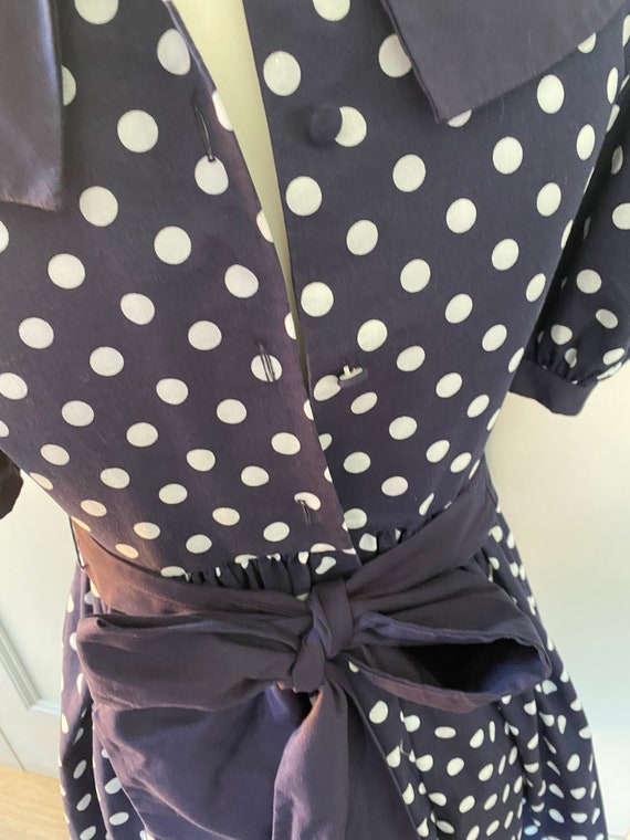 Girls vintage Laura Ashley girls navy polka dot d… - image 2