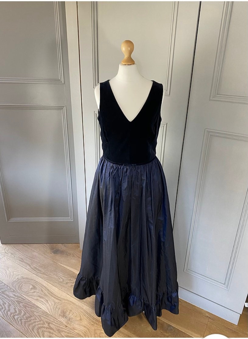 Vintage Laura Ashley Navy Velvet/taffeta Maxi Dress. Modern Uk 10 - Etsy