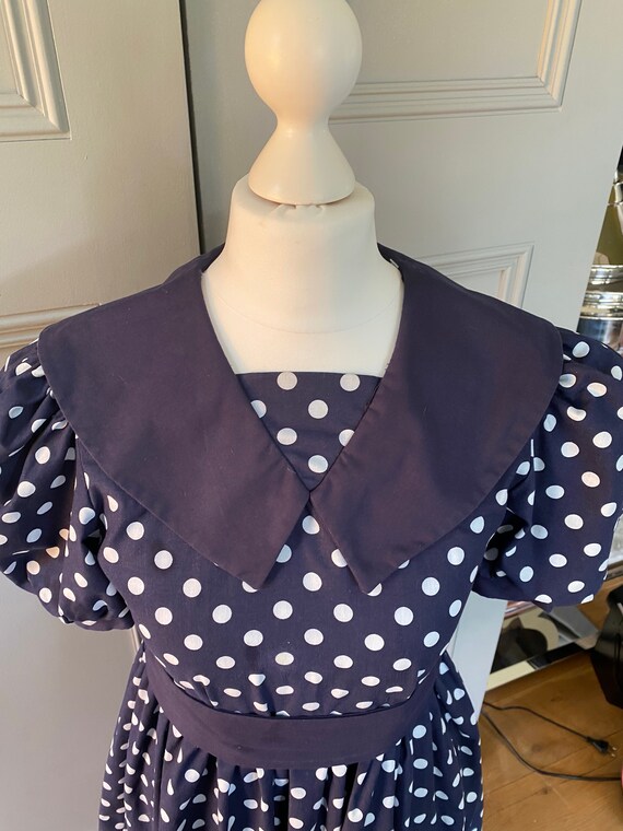 Girls vintage Laura Ashley girls navy polka dot d… - image 1