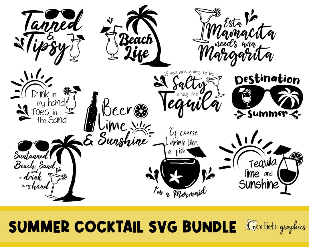 Summer Cocktail Quotes SVG, Summer Quote Bundle SVG, Beach Quotes SVG
