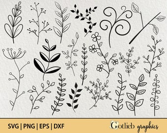 Leaf SVG Bundle: Hand-Drawn Wildflower Branch Clipart (Cut Files)
