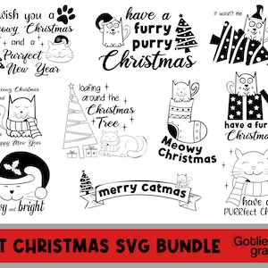 Grappige Kat Citaten Kerst SVG Bundel, Kerst Huisdier zeggen SVG, Kerst Kat citaten, Dieren groeten Kaart citaten, Kat grappige SVG citaten
