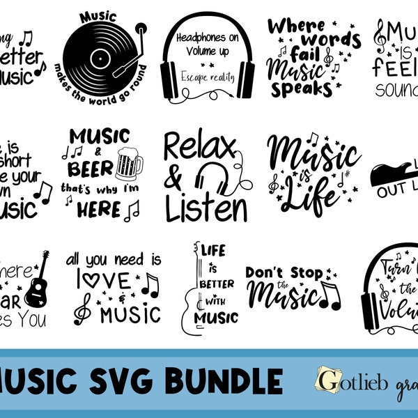 Music Quotes SVG Bundle, Music Lover SVG, Music Instrument SVG for cricut & cameo silhouette, song quote svg, vinyls svg, musician, singer