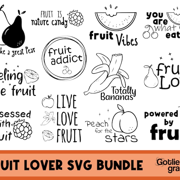 Fruit Lover Quotes SVG Bundle, Fruits PNG, fruits dictons SVG, drôle de fichier de coupe de fruits, citations de fruits, svg, png, eps, dxf