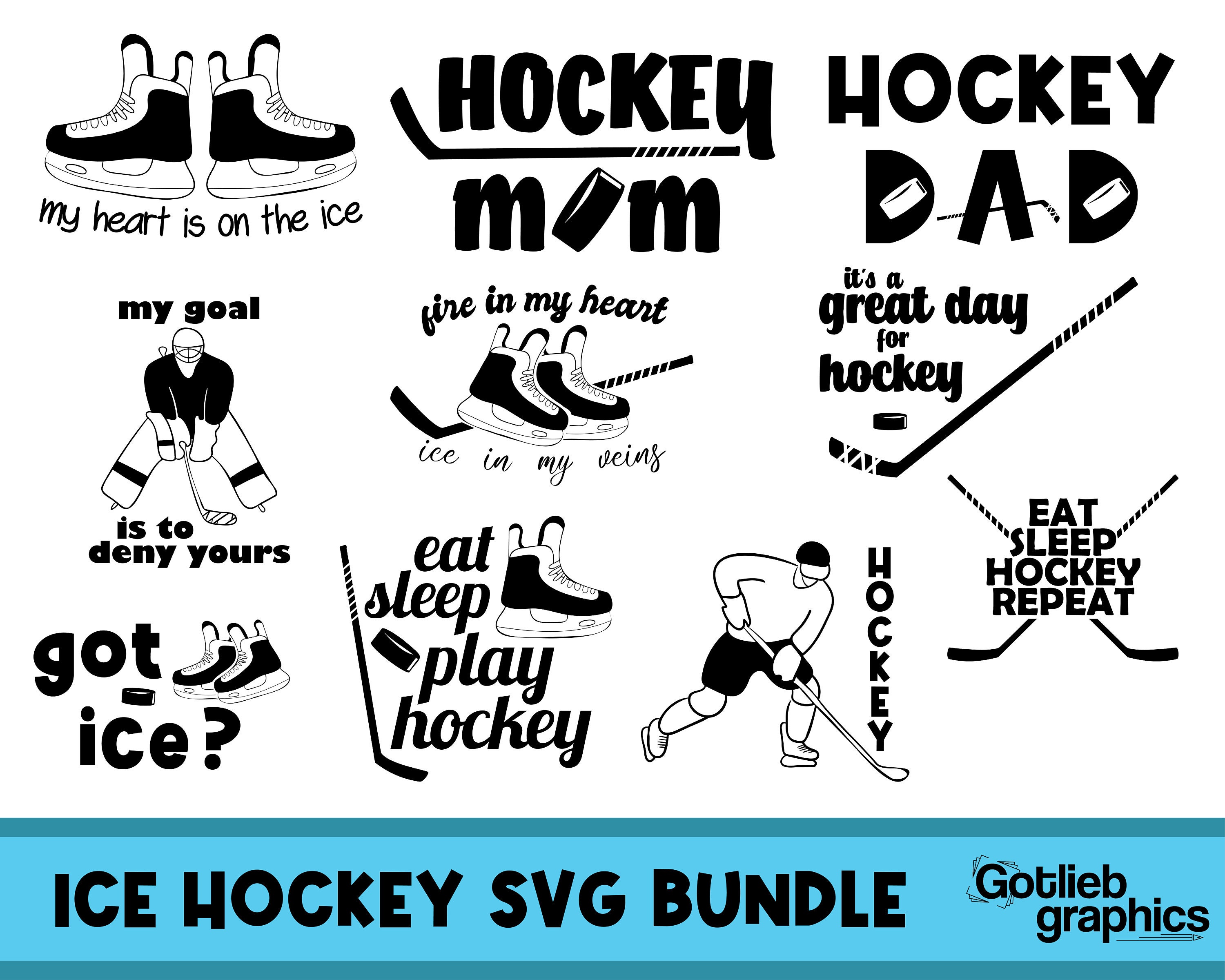 Ice Hockey SVG Bundle, Hockey Saying SVG, Ice Skating Quotes, Handdrawn