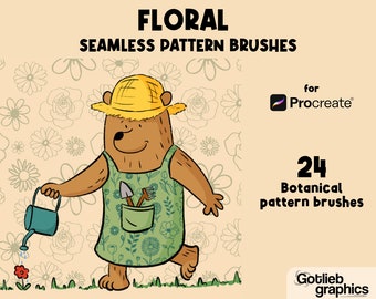 Floral Procreate Brushes, Botanical Seamless Pattern (PDF)