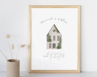 Digitaldruck Hochzeitsgeschenk A4 "Zuhause" Aquarell-Kunstdruck A4 personalisierbar Liebe Hochzeit Ehepaar Last-Minute