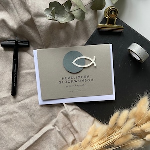 Biglietto pieghevole personalizzato fatto a mano con busta Biglietto cresima comunione battesimo personalizzabile Pesce Cristianesimo