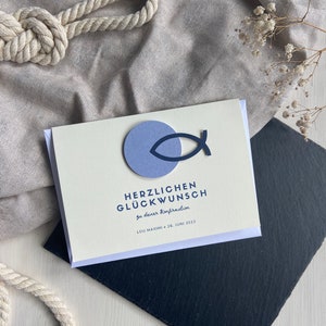 Handgemachte Personalisierte Klappkarte mit Umschlag Konfirmation Kommunion Firmung Taufe Karte personalisierbar Fisch Christentum Bild 8