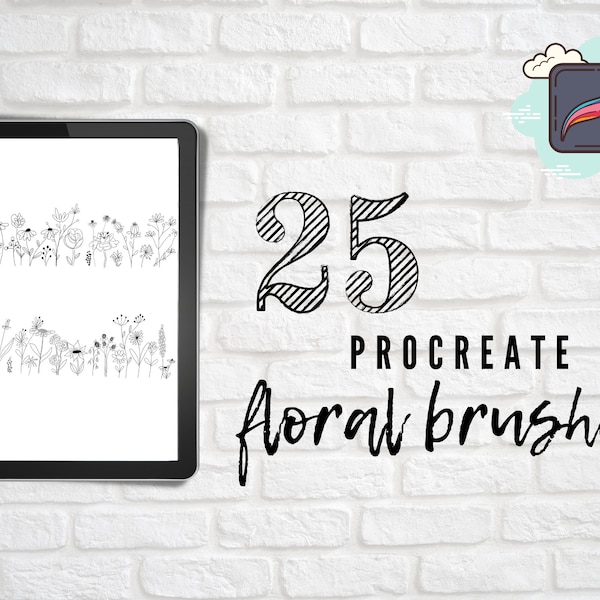 25 Procreate Floral Brushes Procreate Stamps Flowers Brush Set handdrawn