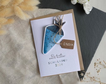 Carte d'invitation pliante personnalisable faite à la main, premier jour d'école avec enveloppe A6, sac d'école