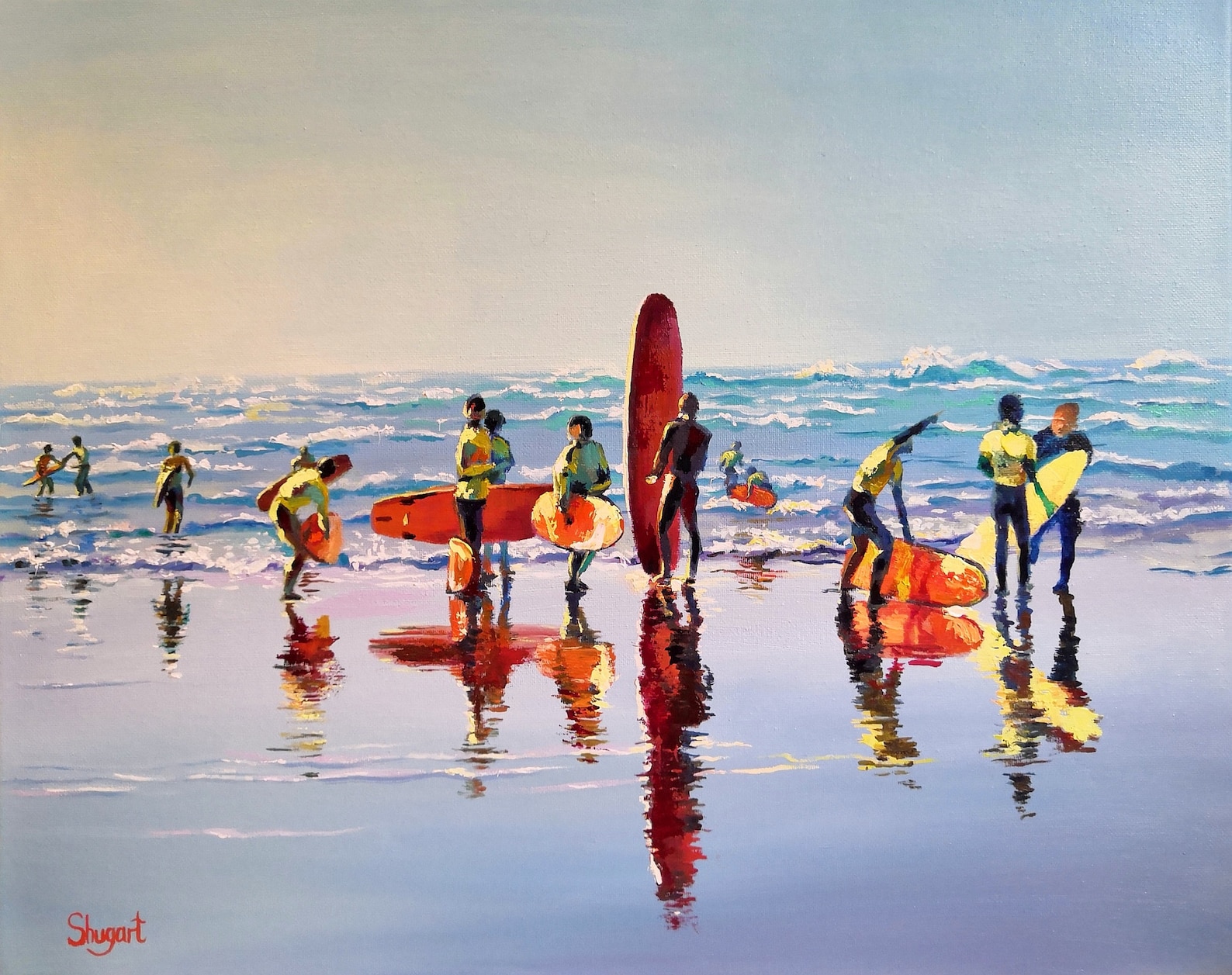 Surfer team Oil painting Surfboard artwork Seascape for Etsy