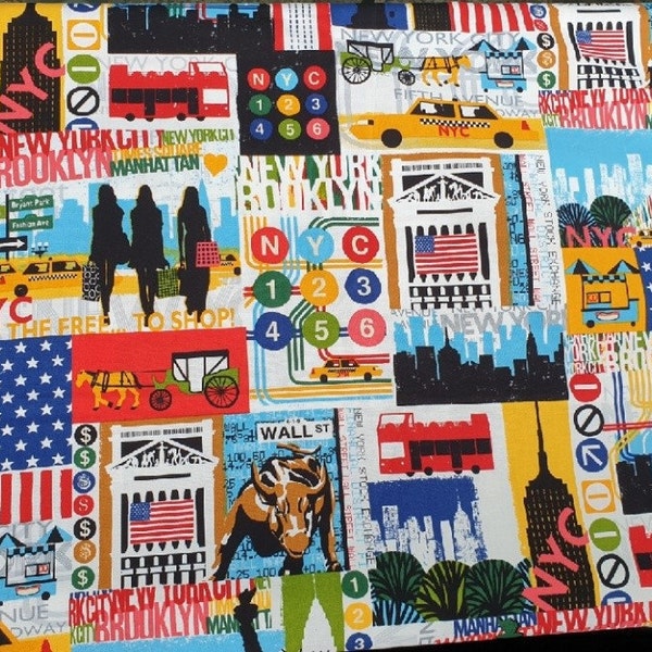 Half Yd NYC Life Fabric, NYC Travel attraction Fabric, NYC Mural Fabric.