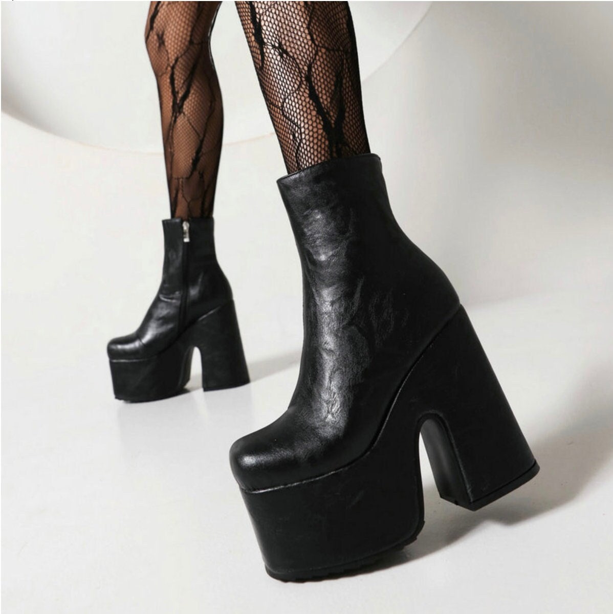 platform black boots heels