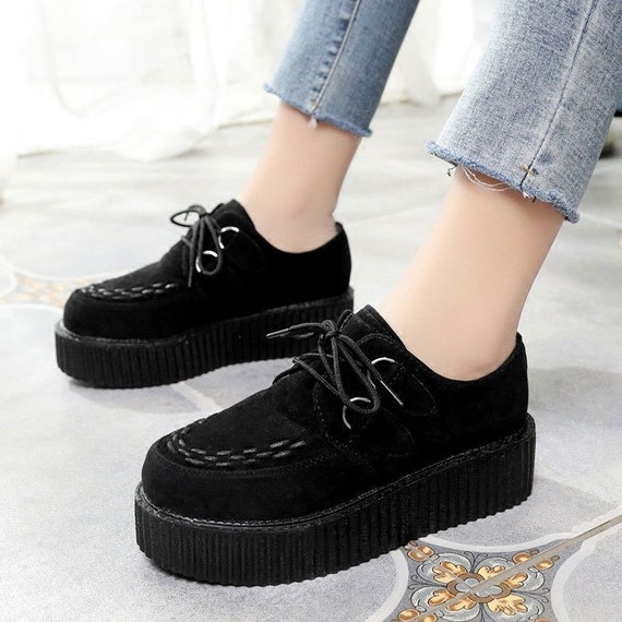 Ladies Lace UP Punk Gothic Rock High Platform Creepers Shoes Ankle