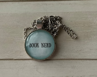 Book Nerd Blue 1” Glass Necklace | Bookish Necklace