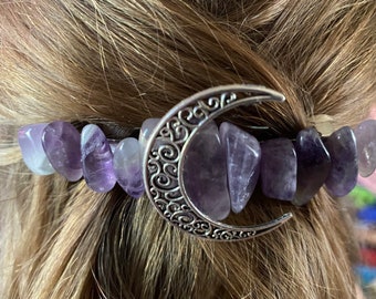 Crystal Hair Barrette | Natural Crystal Points Hair Clip With or Without Crescent Moon