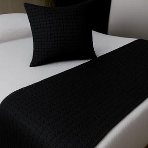 Handstitched Black Cotton Bedrunner, Modern Kantha Bedding, Boho Kantha Runner Accent, Handmade Soft Bed-Scarf.