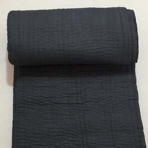 Dark Gray Cotton Quilt, Modern Minimalist Bedding, Soft Bedspread, Lightweight Blanket, Queen Quilt, Lightweight Throw, Cotton Kantha Quilt
