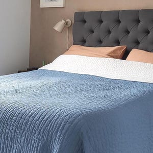 Powder Blue Cotton Kantha Quilt, Lightweight Bedspread, Home Decor Cotton Blanket, Eco Friendly Room Decor Bedding Throw, Handstitched Quilt