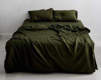 Plain Olive Green Flat Sheet, Pure Cotton Bedsheet Set, Natural Hand Dyed Bedding Set, Handmade Bohemian Sheet, Bed Runner ART#257